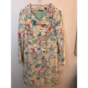 i.e. Pastel Artist Postcard City Scene Lined Empire Double Breasted Peacoat